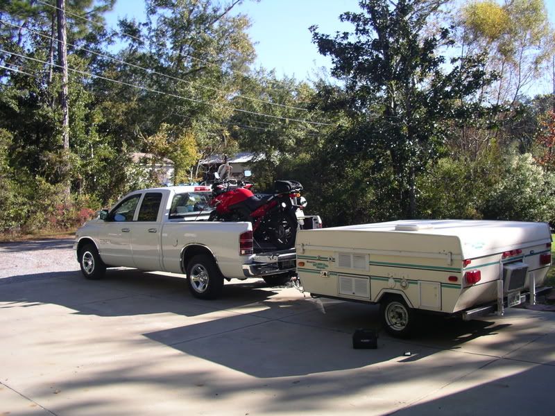 Towing Popup Camper with tailgate down Adventure Rider